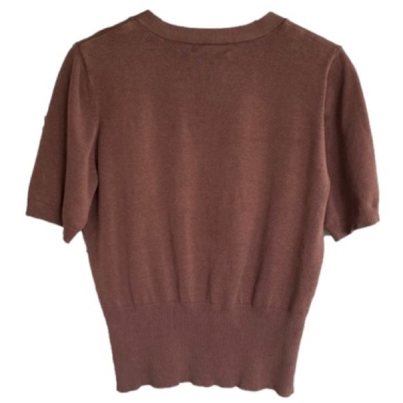 MONTEREY BAY Short Sleeve V-Neck Sweater Silk Blend Brown Women's Size M - Picture 3 of 8